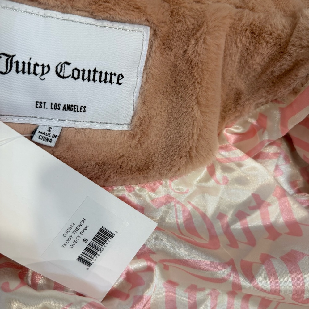 Juicy Couture Light Pink Faux Fur Long Teddy Trench Size Small - Reemoly - Picture 12 of 16